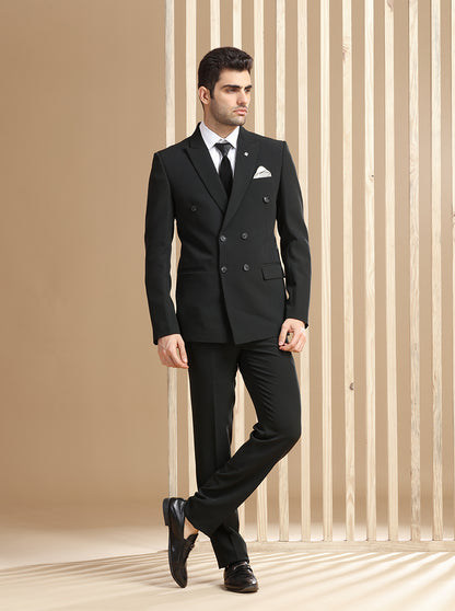 Black Self Textured Suit | JadeBlue