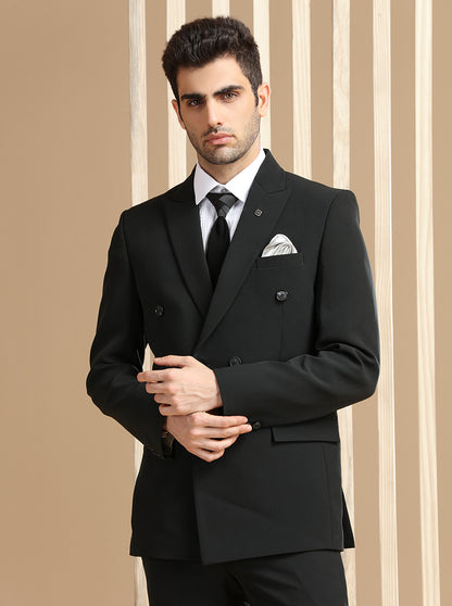 Black Self Textured Suit | JadeBlue