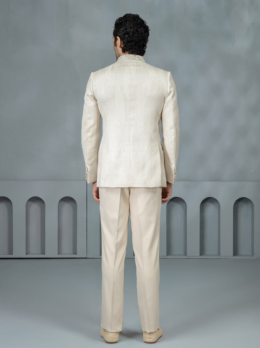 Fawn Self Design Jodhpuri Suit | TULA