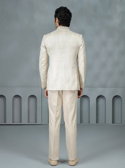 Fawn Self Design Jodhpuri Suit | TULA