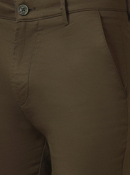 Olive Brown Solid Super Slim Fit Casual Trouser | Greenfibre