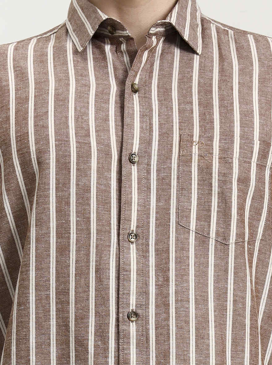 Brown Striped Slim Fit Casual Shirt | JadeBlue