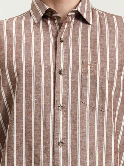 Brown Striped Slim Fit Casual Shirt | JadeBlue