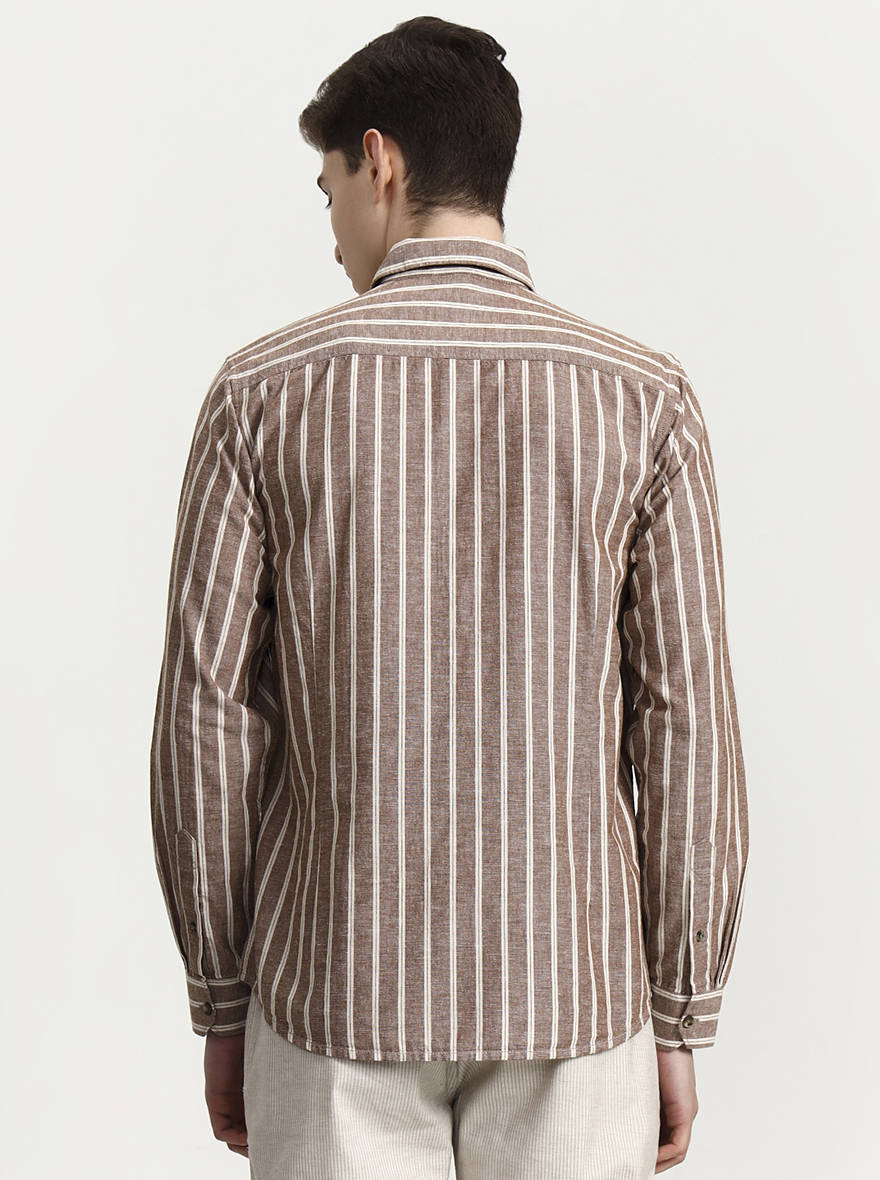 Brown Striped Slim Fit Casual Shirt | JadeBlue