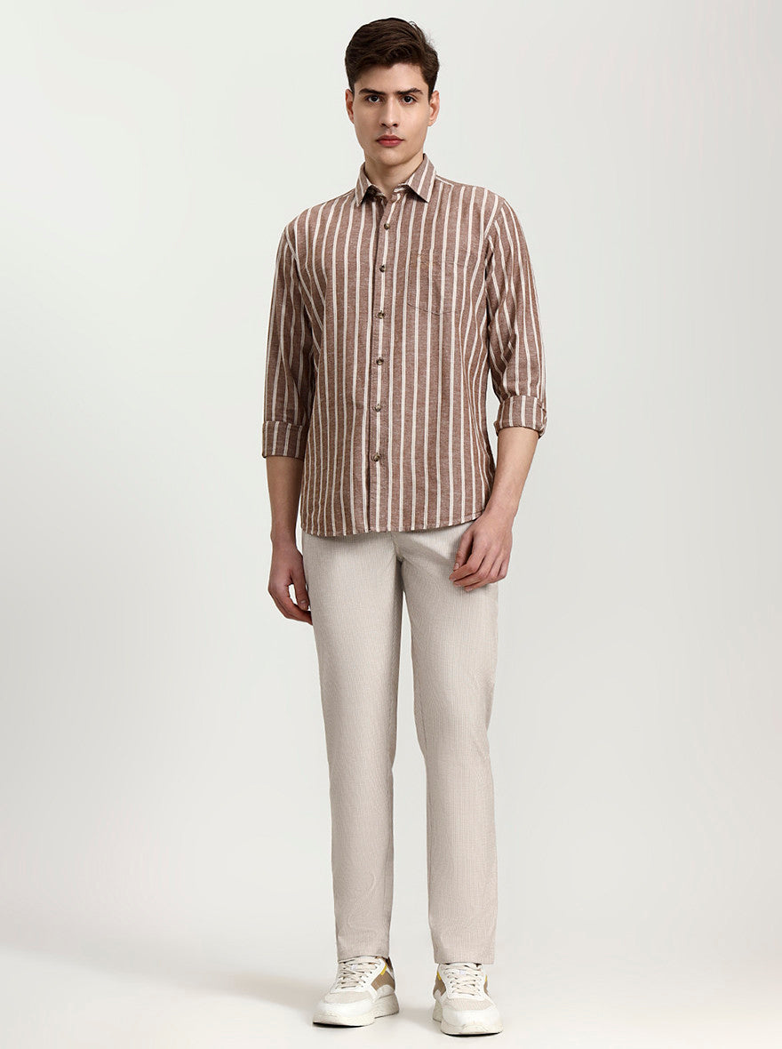 Brown Striped Slim Fit Casual Shirt | JadeBlue