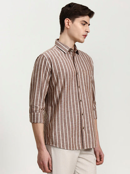 Brown Striped Slim Fit Casual Shirt | JadeBlue