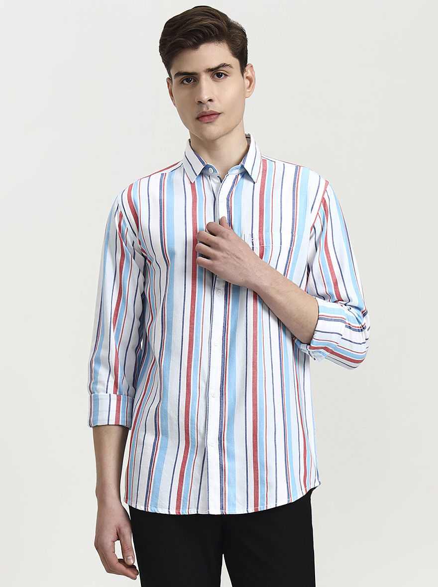 Blue Striped Slim Fit Casual Shirt | JadeBlue