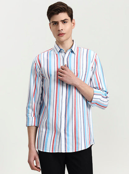Blue Striped Slim Fit Casual Shirt | JadeBlue