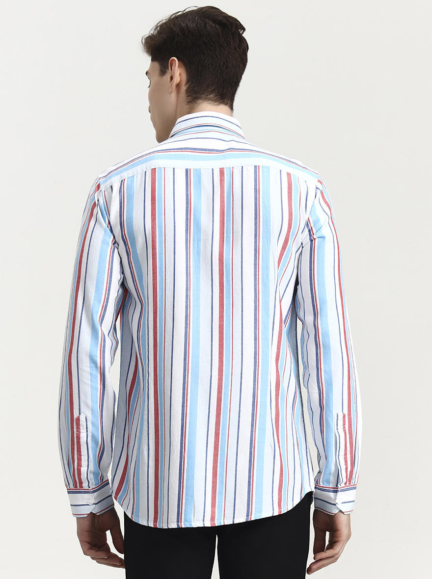 Blue Striped Slim Fit Casual Shirt | JadeBlue