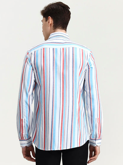 Blue Striped Slim Fit Casual Shirt | JadeBlue