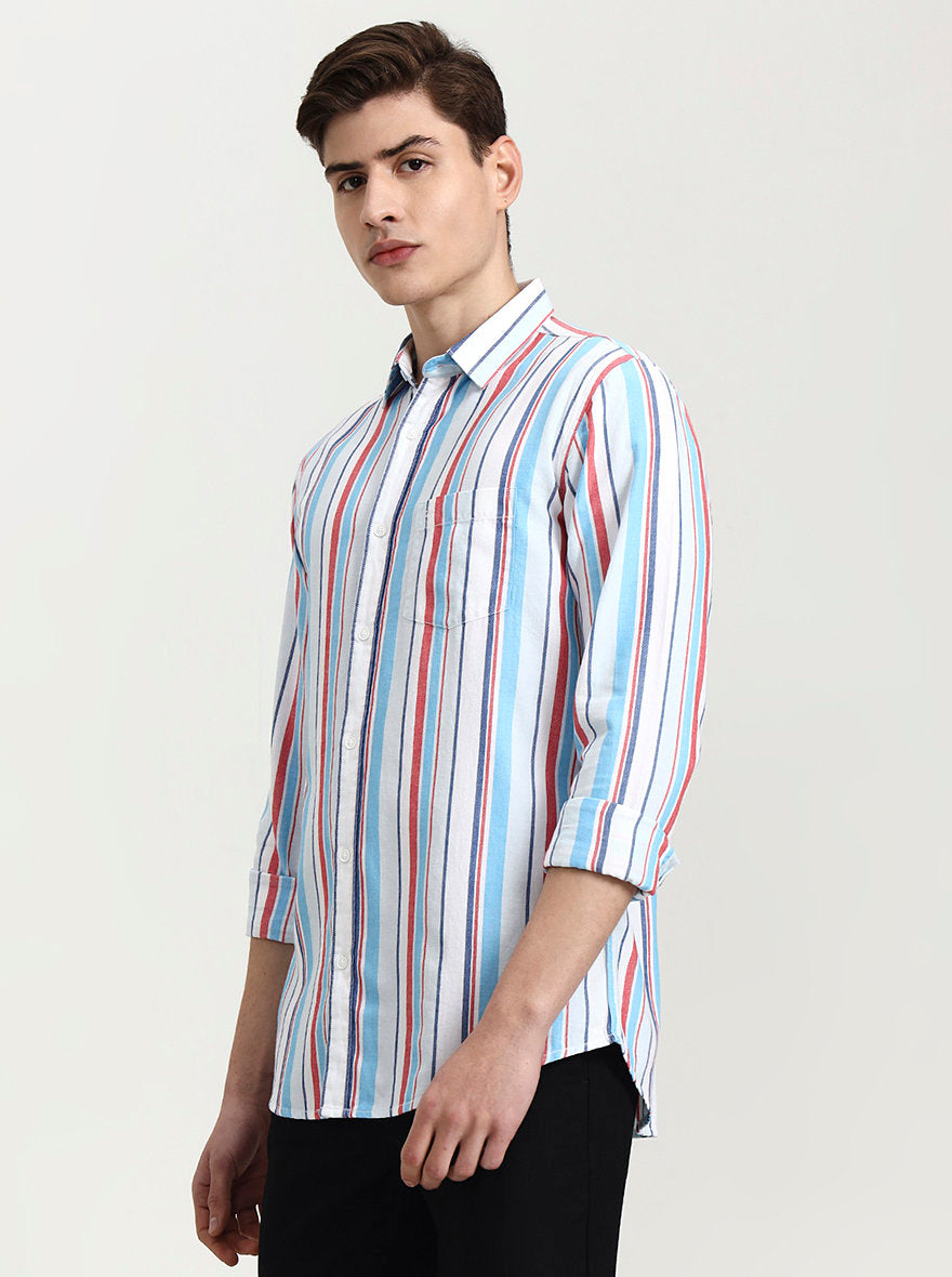 Blue Striped Slim Fit Casual Shirt | JadeBlue