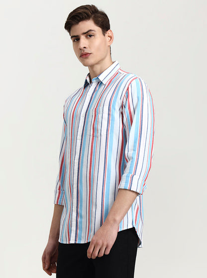 Blue Striped Slim Fit Casual Shirt | JadeBlue