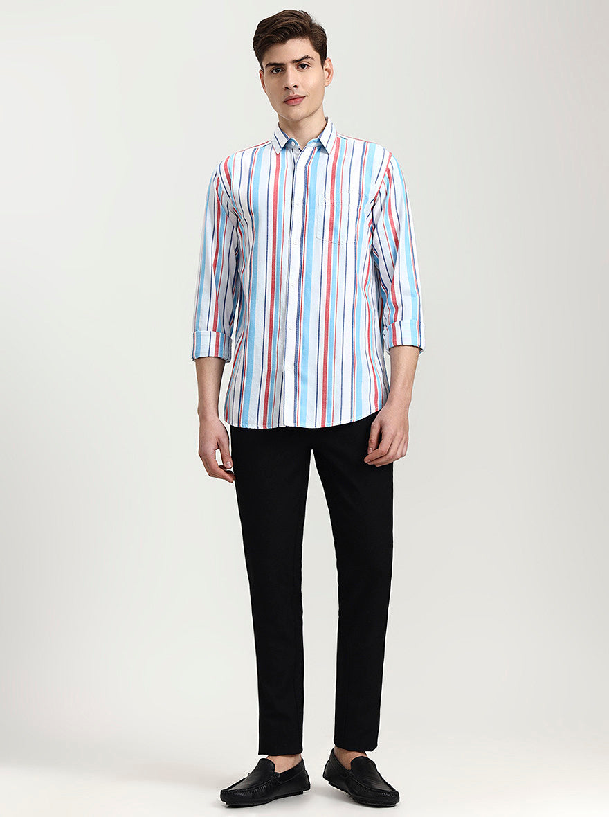 Blue Striped Slim Fit Casual Shirt | JadeBlue