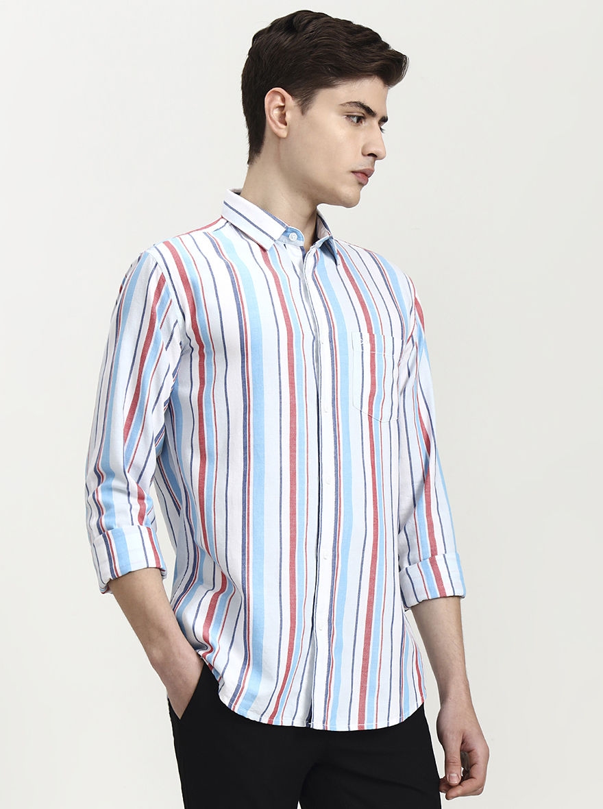 Blue Striped Slim Fit Casual Shirt | JadeBlue