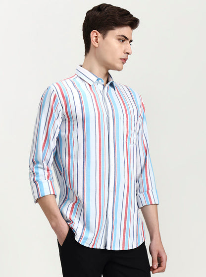 Blue Striped Slim Fit Casual Shirt | JadeBlue