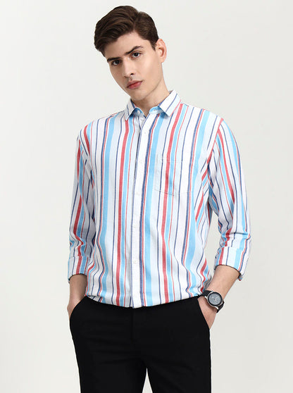 Blue Striped Slim Fit Casual Shirt | JadeBlue