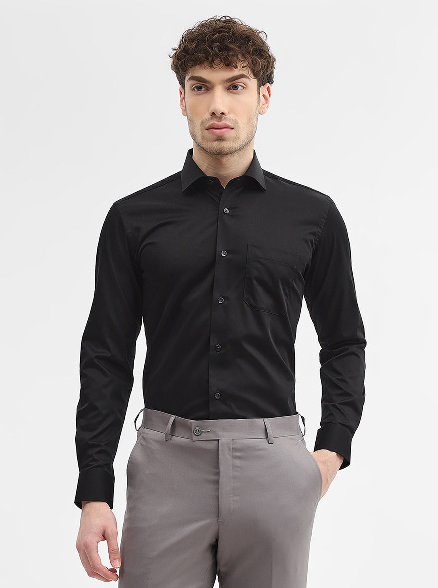 Black Solid Slim Fit Formal Shirt | Metal