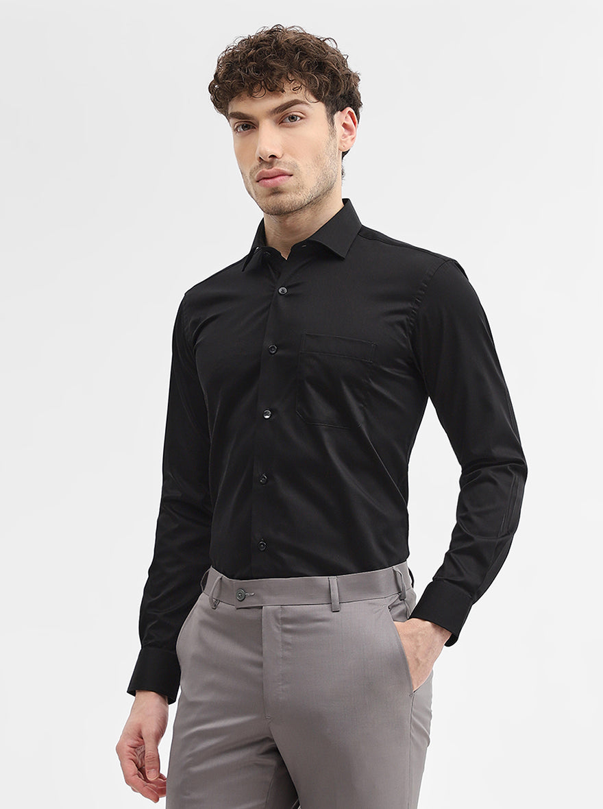 Black Solid Slim Fit Formal Shirt | Metal