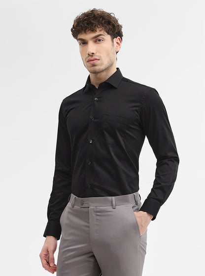 Black Solid Slim Fit Formal Shirt | Metal