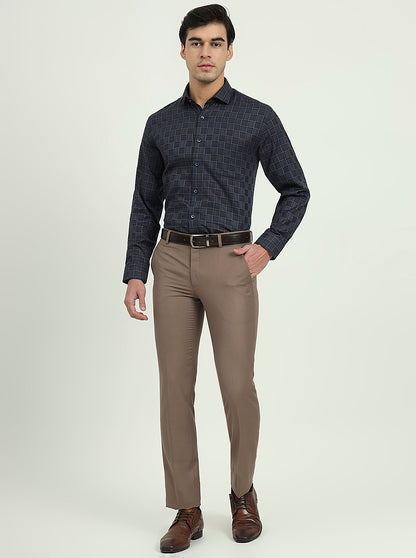 Dark Blue & Olive Checked Regular Fit Formal Shirt | Greenfibre