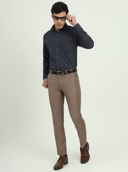 Dark Blue & Olive Checked Regular Fit Formal Shirt | Greenfibre