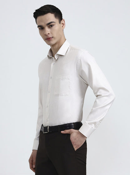 Yellow & White Solid Regular Fit Formal Shirt | Greenfibre