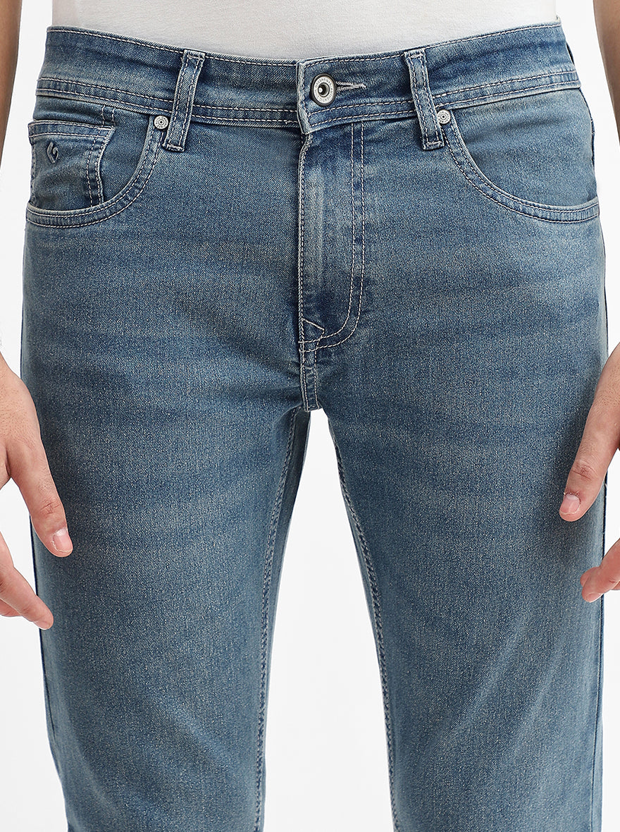 Sky Blue Indigo Washed Narrow Fit Jeans | Greenfibre