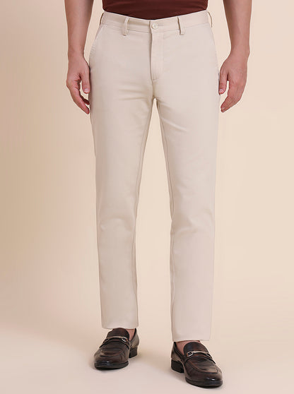 Beige Solid Uno Fit Casual Trouser | JadeBlue