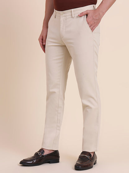 Beige Solid Uno Fit Casual Trouser | JadeBlue