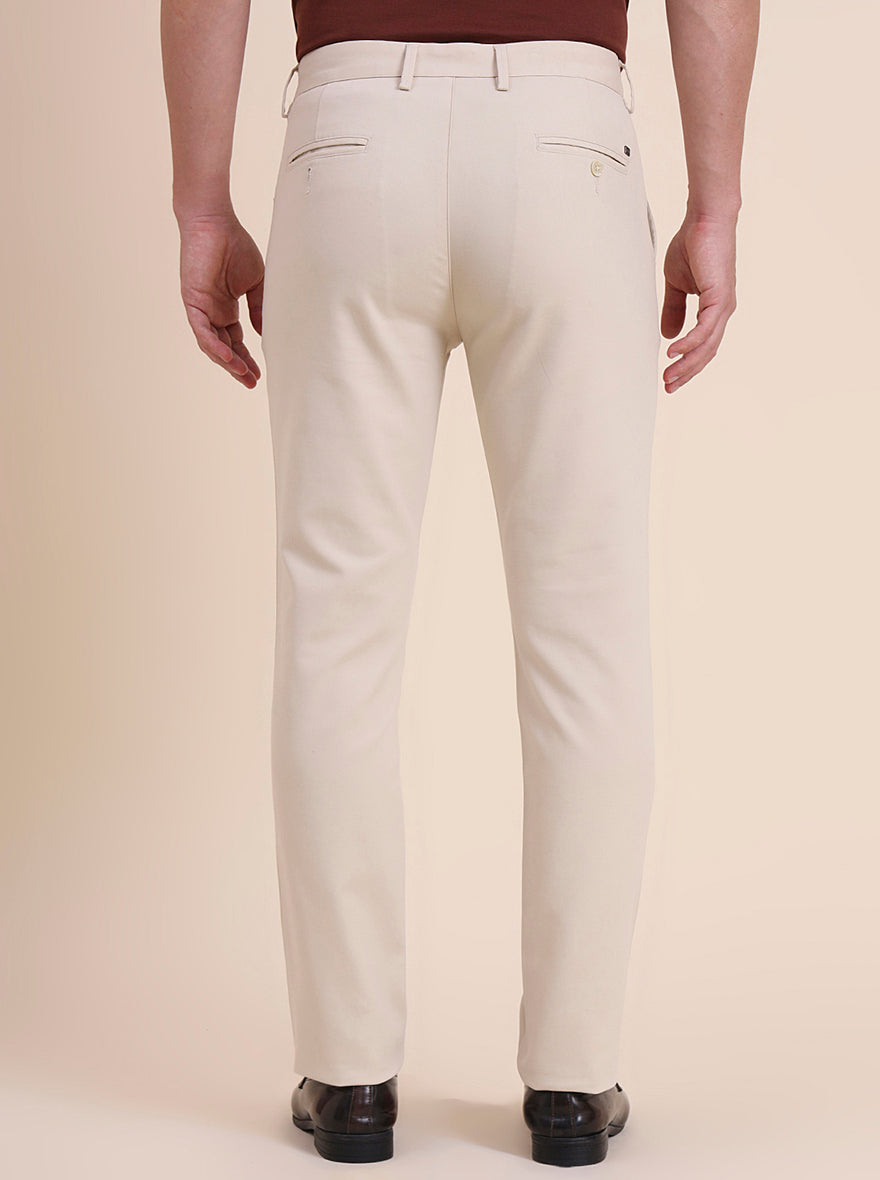 Beige Solid Uno Fit Casual Trouser | JadeBlue