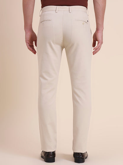 Beige Solid Uno Fit Casual Trouser | JadeBlue