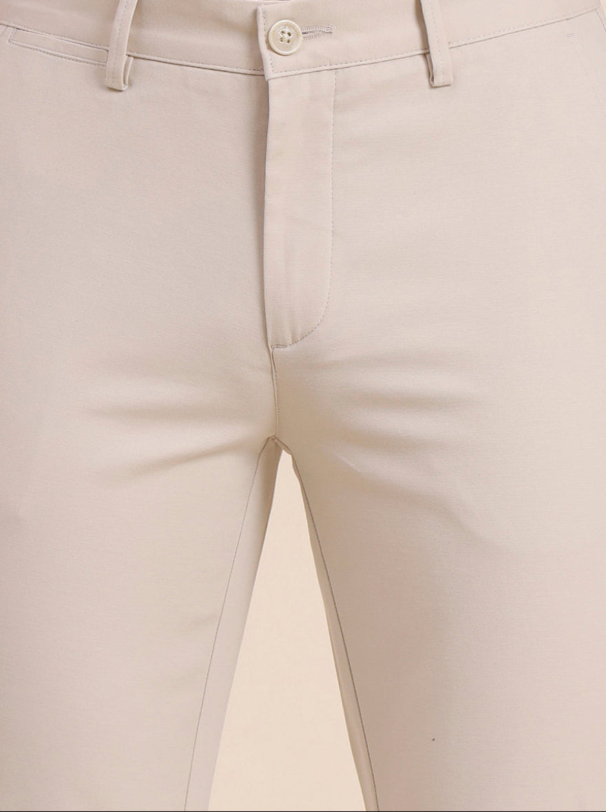 Beige Solid Uno Fit Casual Trouser | JadeBlue