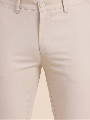 Beige Solid Uno Fit Casual Trouser | JadeBlue