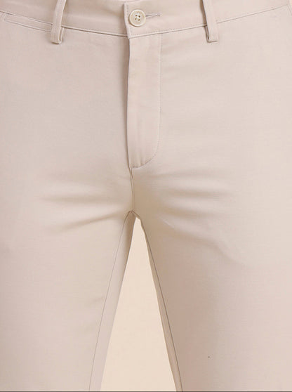 Beige Solid Uno Fit Casual Trouser | JadeBlue