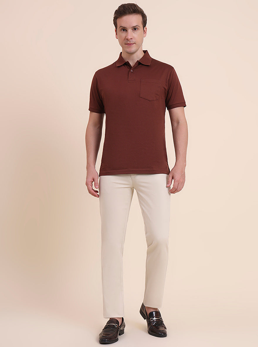 Beige Solid Uno Fit Casual Trouser | JadeBlue