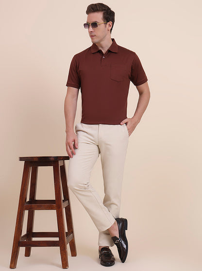 Beige Solid Uno Fit Casual Trouser | JadeBlue