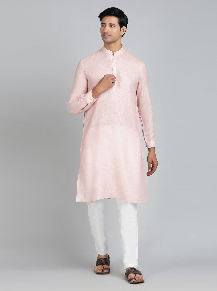 Peach Solid Regular Fit Modi Kurta | JadeBlue