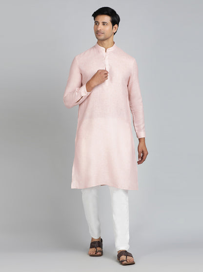 Peach Solid Regular Fit Modi Kurta | JadeBlue