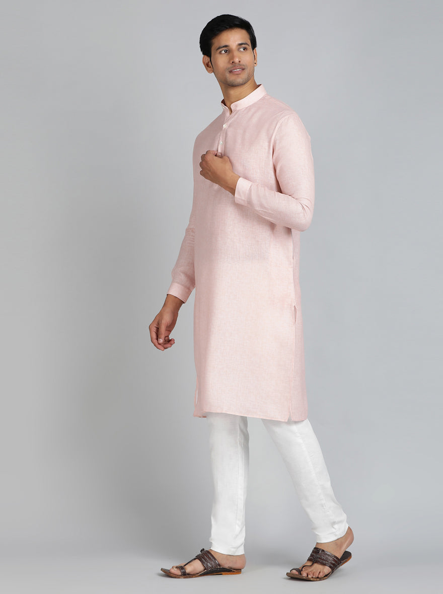 Peach Solid Regular Fit Modi Kurta | JadeBlue