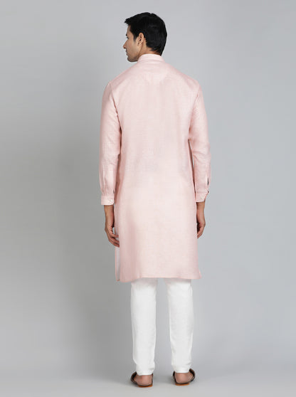 Peach Solid Regular Fit Modi Kurta | JadeBlue