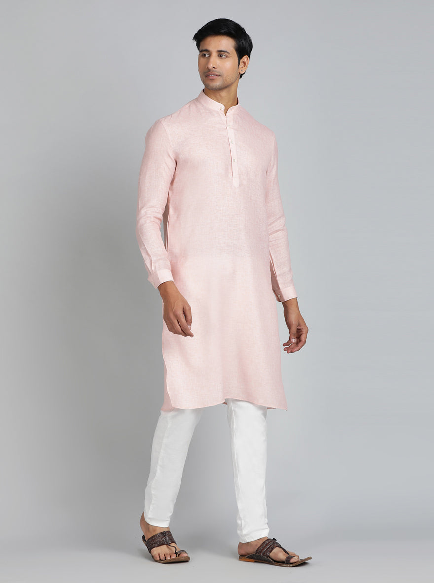 Peach Solid Regular Fit Modi Kurta | JadeBlue
