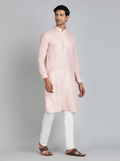 Peach Solid Regular Fit Modi Kurta | JadeBlue