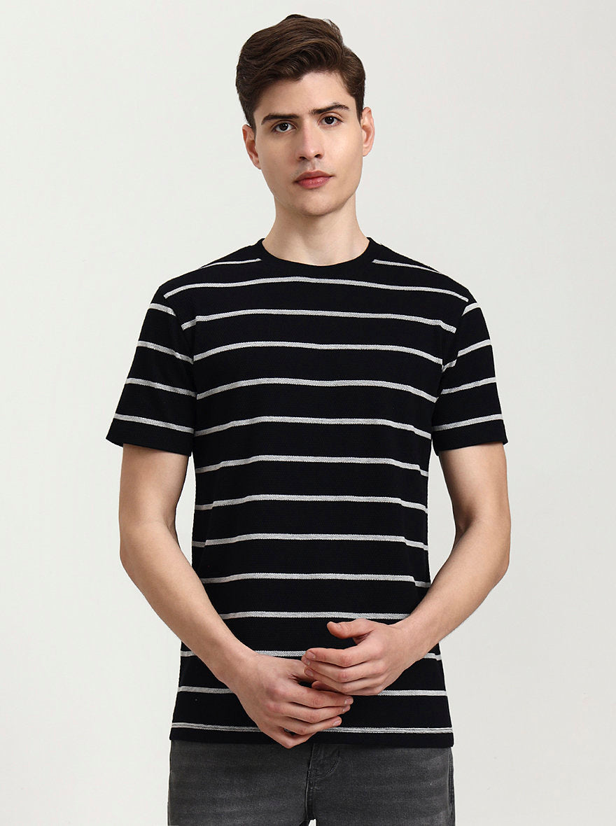 Black & White Striped Slim Fit T-Shirt | JadeBlue