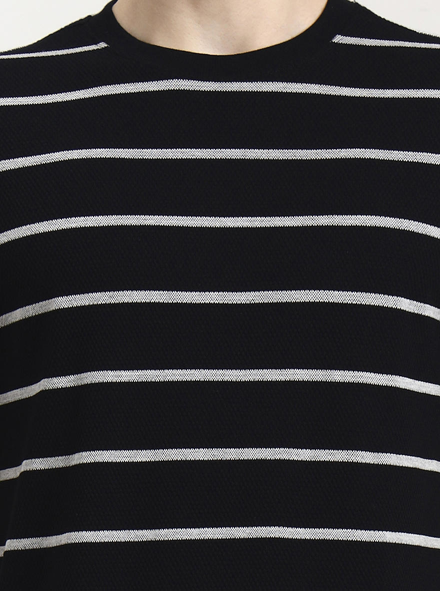 Black & White Striped Slim Fit T-Shirt | JadeBlue