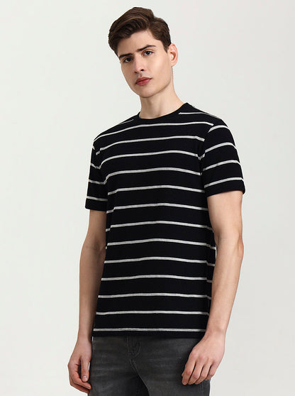 Black & White Striped Slim Fit T-Shirt | JadeBlue