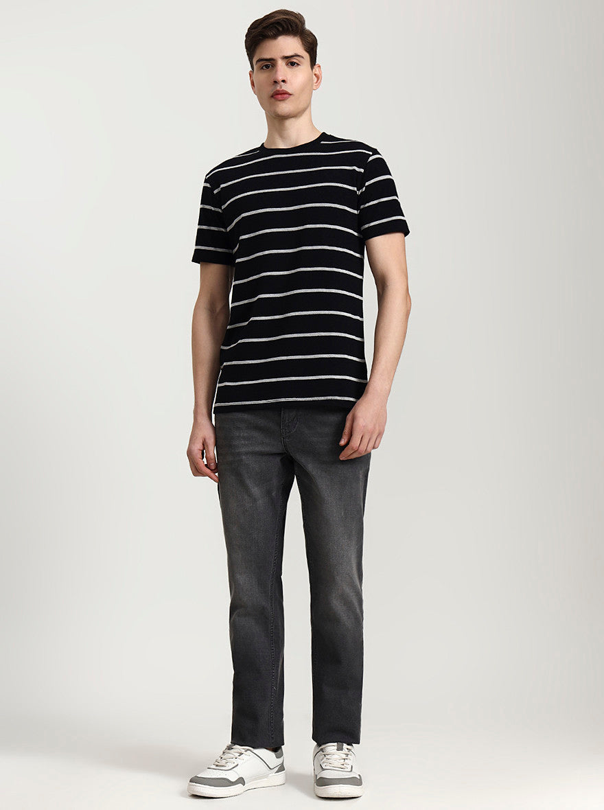Black & White Striped Slim Fit T-Shirt | JadeBlue