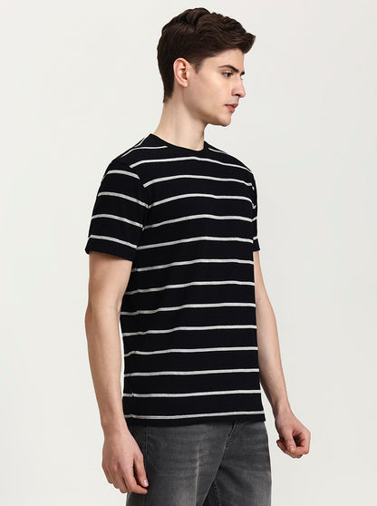 Black & White Striped Slim Fit T-Shirt | JadeBlue