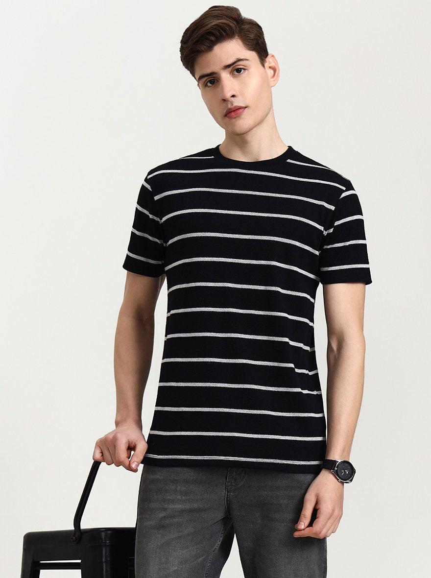 Black & White Striped Slim Fit T-Shirt | JadeBlue