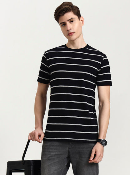 Black & White Striped Slim Fit T-Shirt | JadeBlue