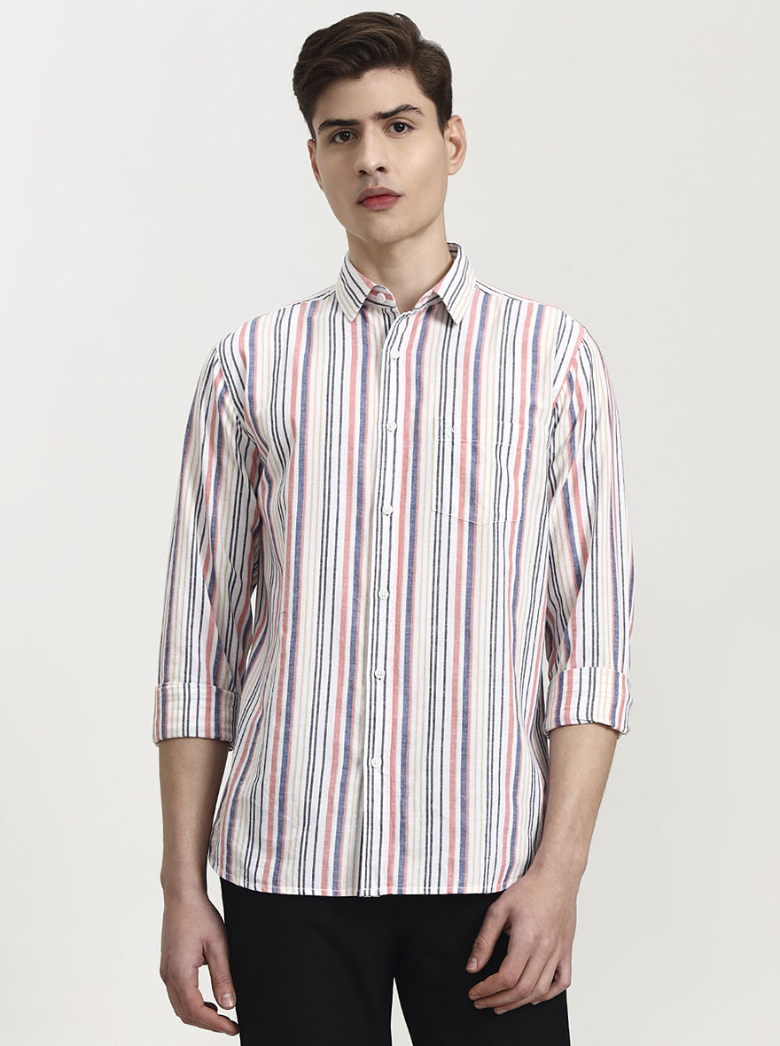 Pink Striped Slim Fit Casual Shirt | JadeBlue